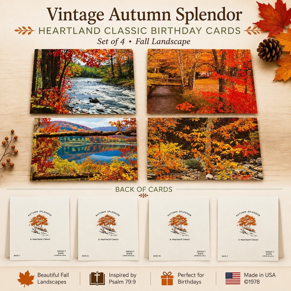 Autumn Splendor Heartland Classic Birthday Cards Set of 4 Fall Landscape Psalm
